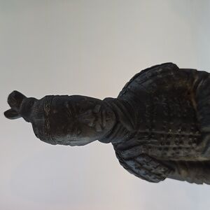 Vintage 6-Inch Chinese Black Terracotta Warrior Statue Hand Carved Décor